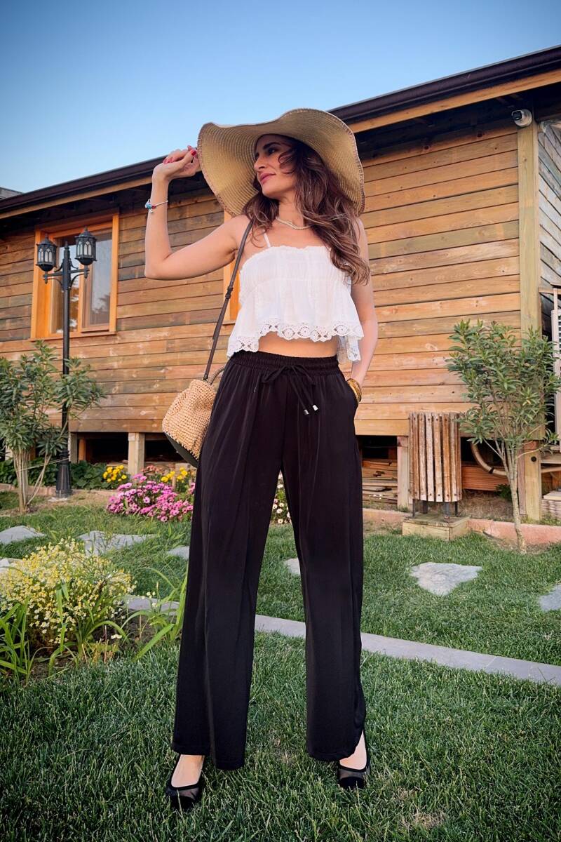 BELİ LASTİKLİ BOL PAÇA PANTOLON - 1
