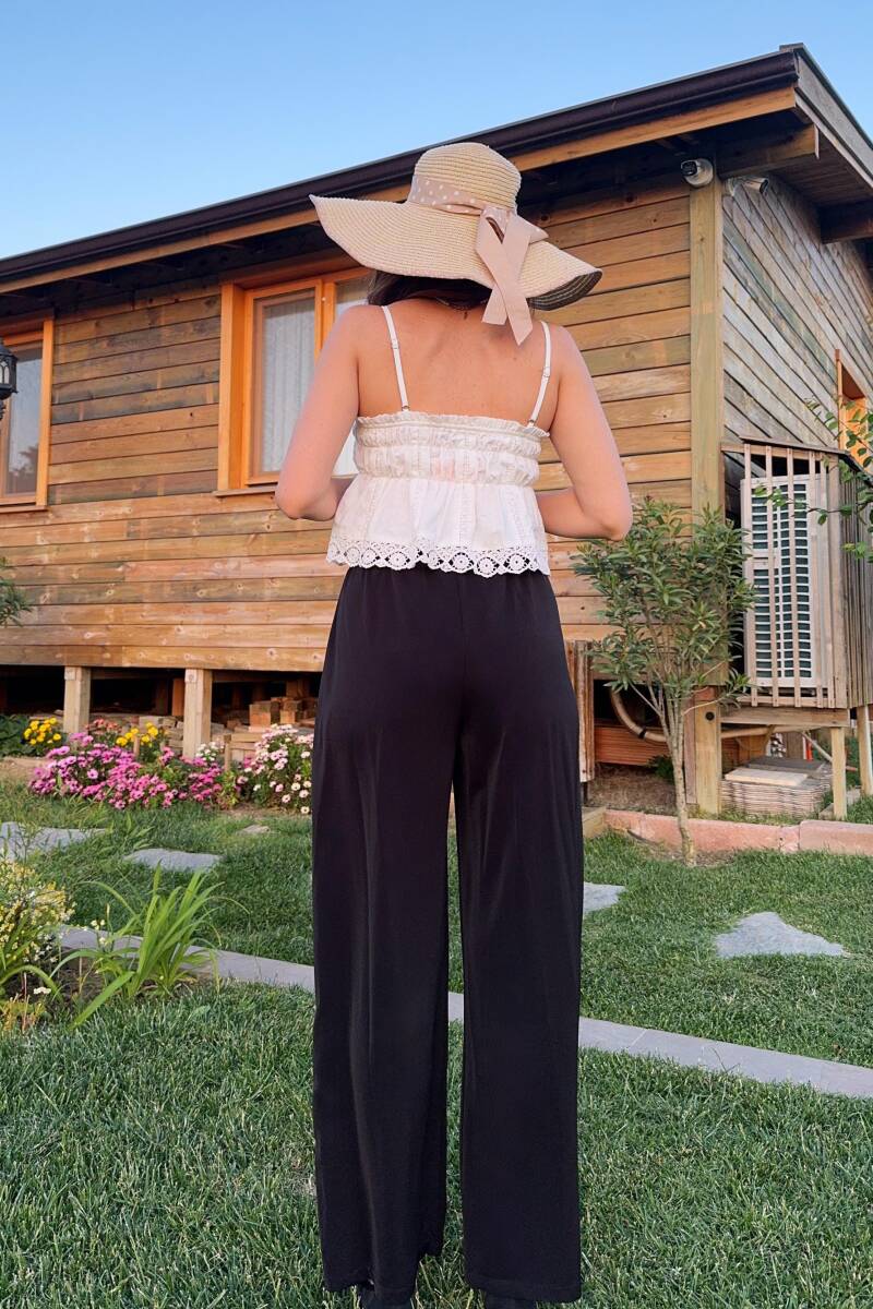BELİ LASTİKLİ BOL PAÇA PANTOLON - 3