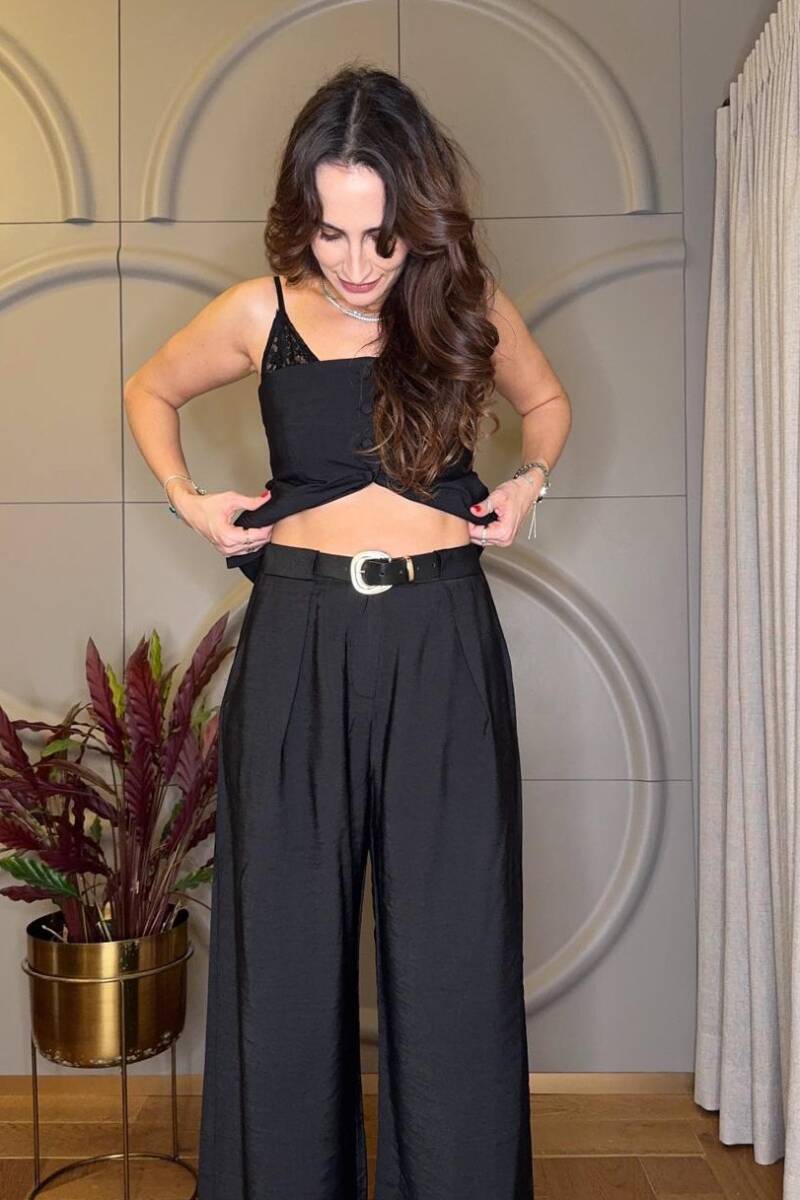 ÇİFT PİLE KEMERLİ PALAZZO PANTOLON - 2