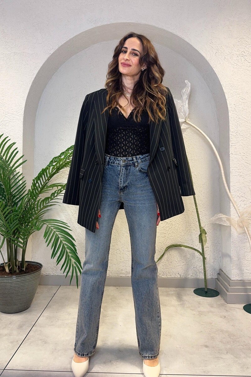 ÇİZGİLİ BLAZER CEKET SIYAH