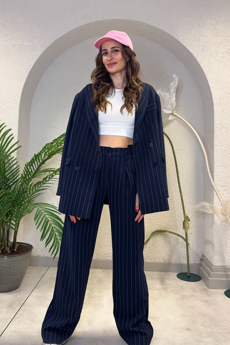 ÇİZGİLİ BLAZER CEKET LACIVERT