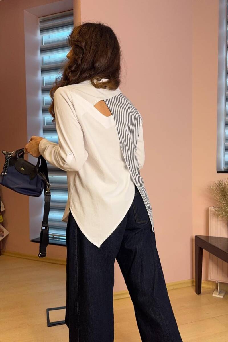 ÇİZGİLİ POPLİN DETAYLI GÖMLEK - 2