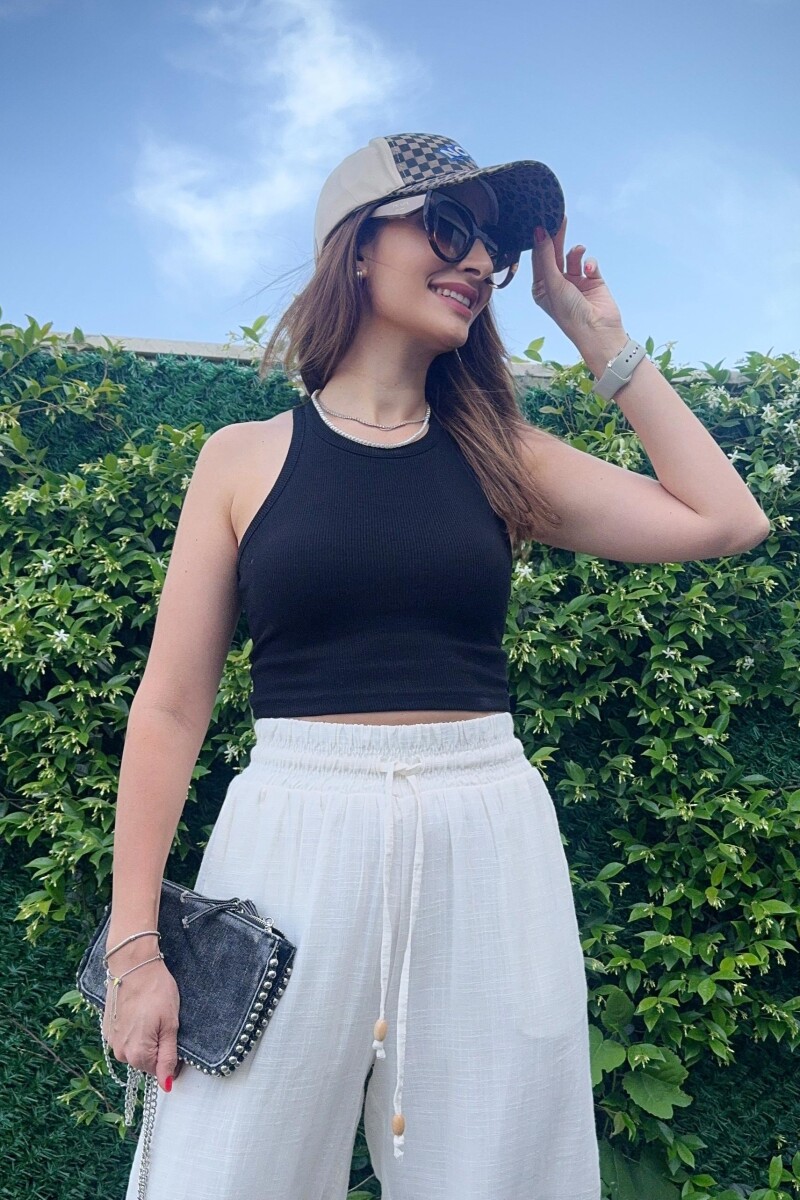 FİTİLLİ CROP TOP ATLET SIYAH