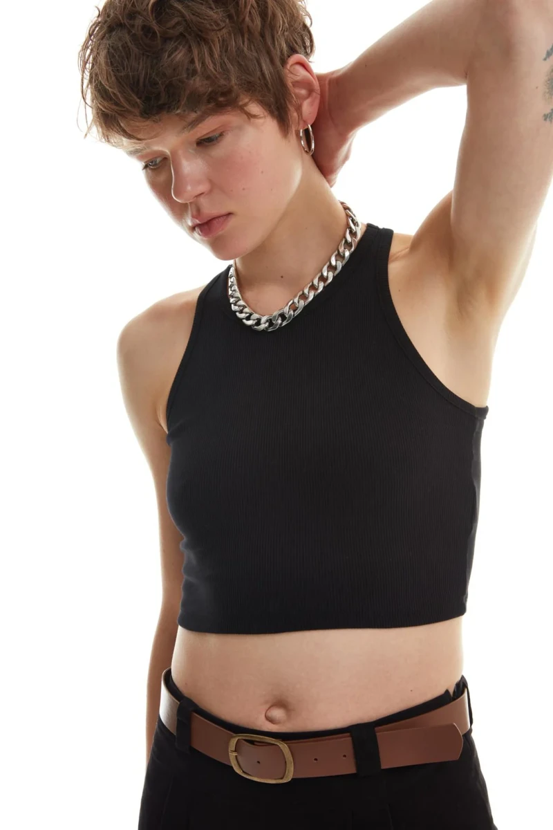 FİTİLLİ CROP TOP ATLET SIYAH