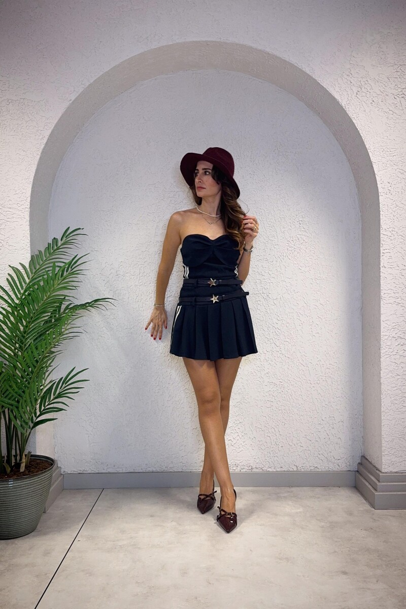 KEMER DETAYLI PİLELİ ETEK LACIVERT