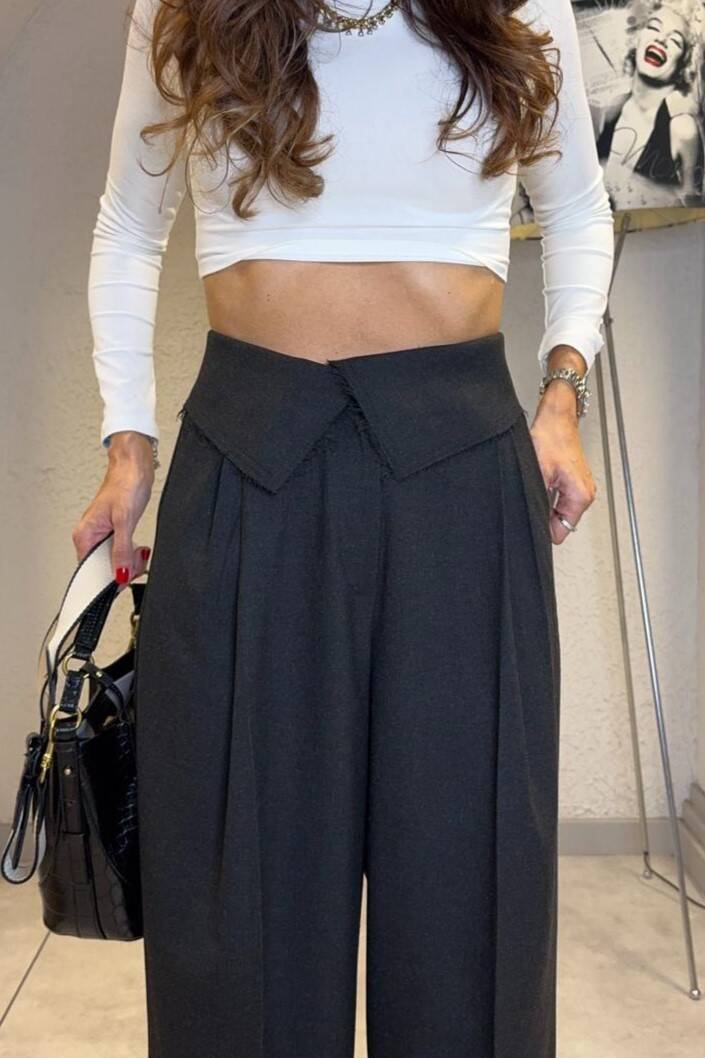 KIVRIK BEL GENİŞ PAÇA PANTOLON - 2