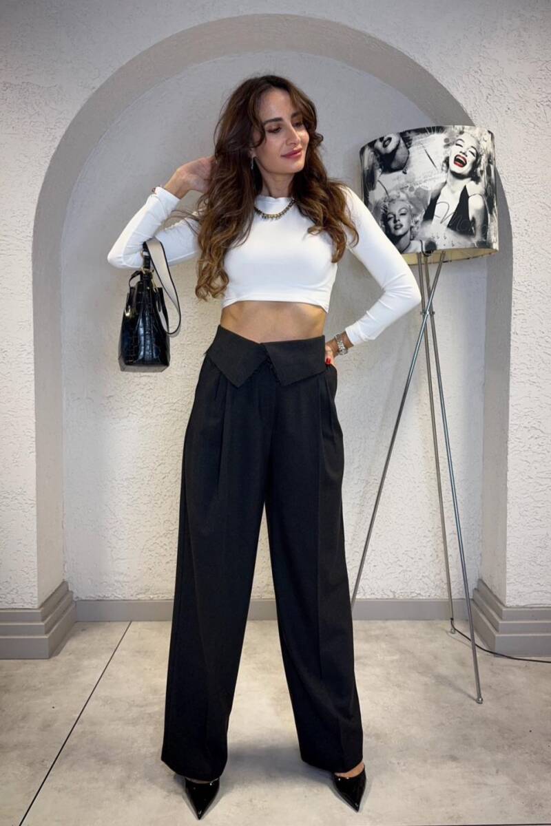 KIVRIK BEL GENİŞ PAÇA PANTOLON - 3