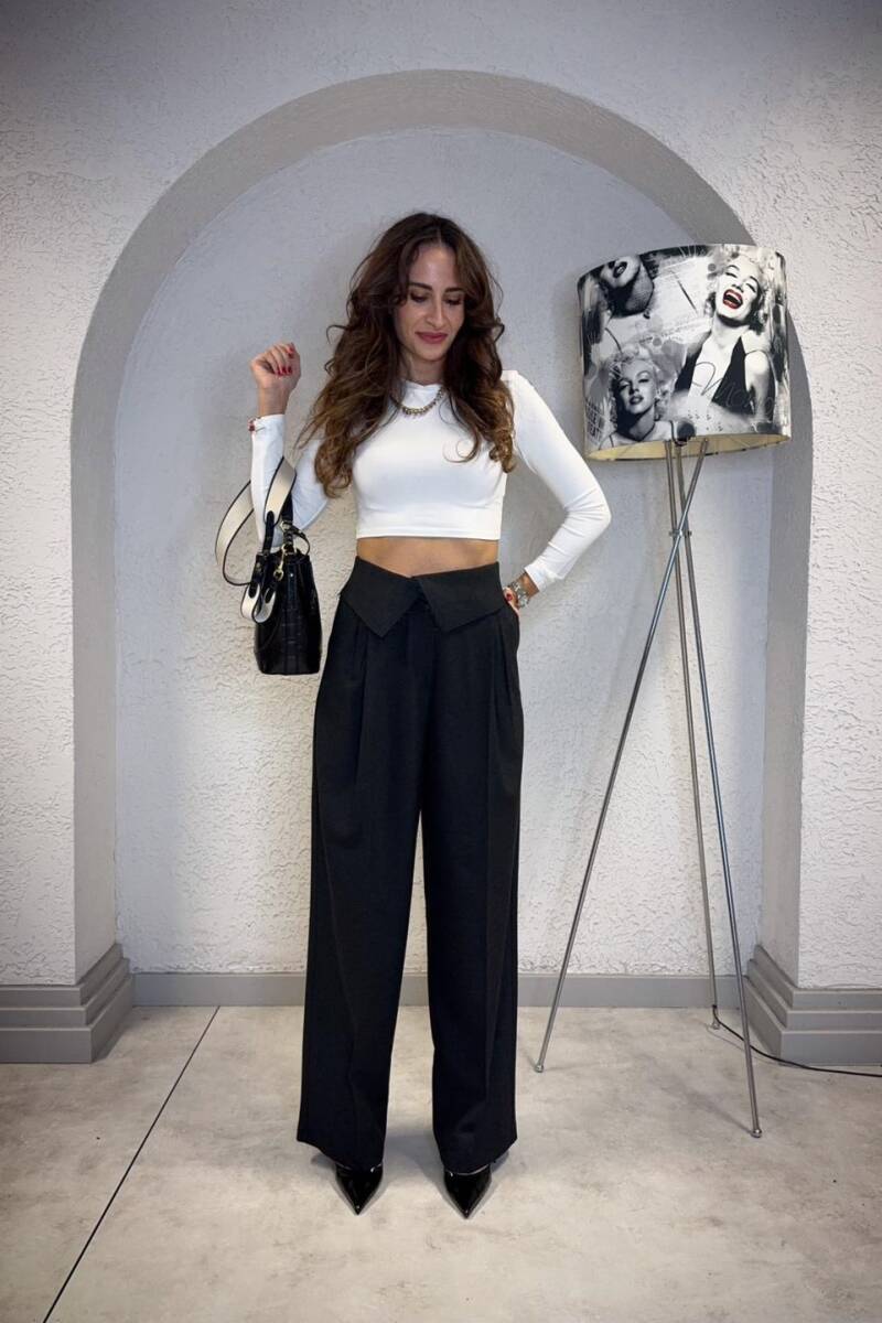 KIVRIK BEL GENİŞ PAÇA PANTOLON - 6