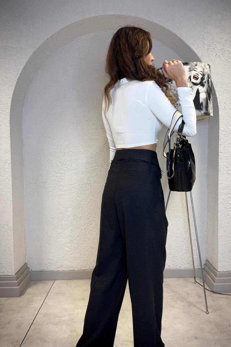 KIVRIK BEL GENİŞ PAÇA PANTOLON - 7