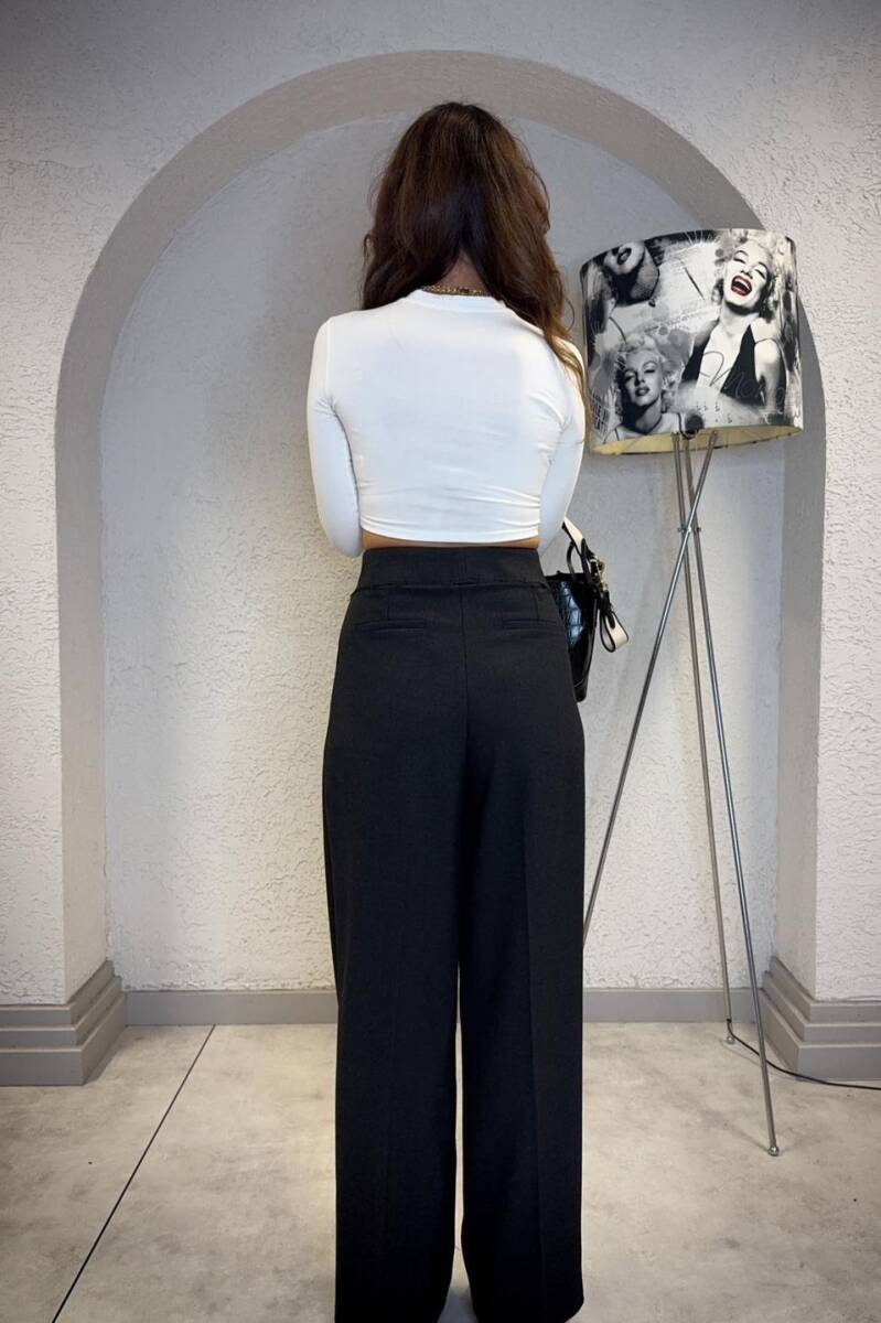 KIVRIK BEL GENİŞ PAÇA PANTOLON - 8