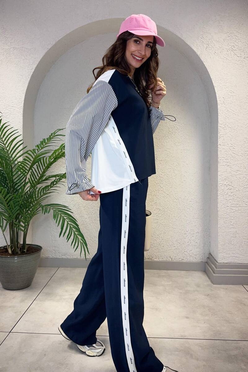 KOLLARI ÇİZGİLİ MODAL SWEATSHIRT - 2