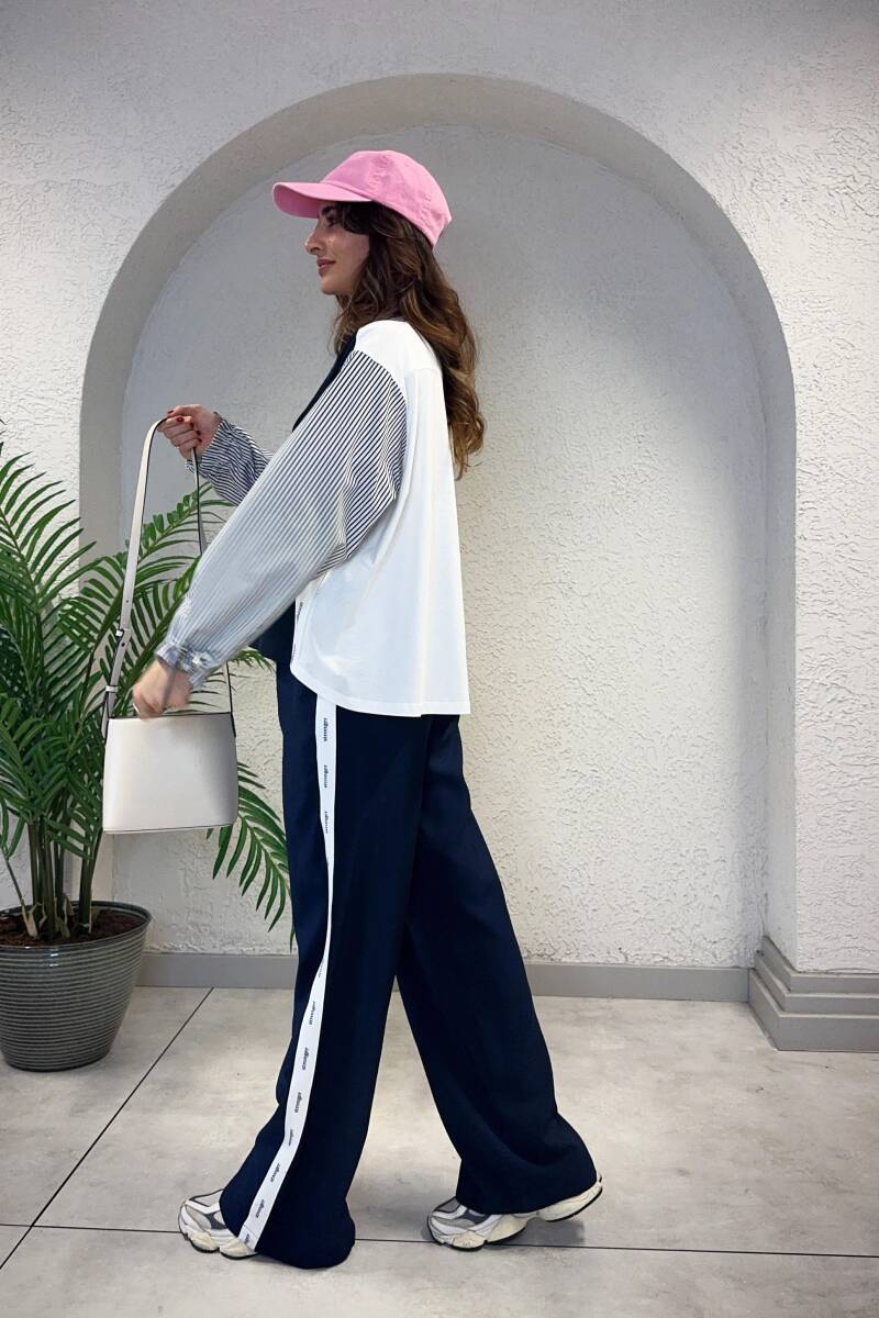 KOLLARI ÇİZGİLİ MODAL SWEATSHIRT - 4