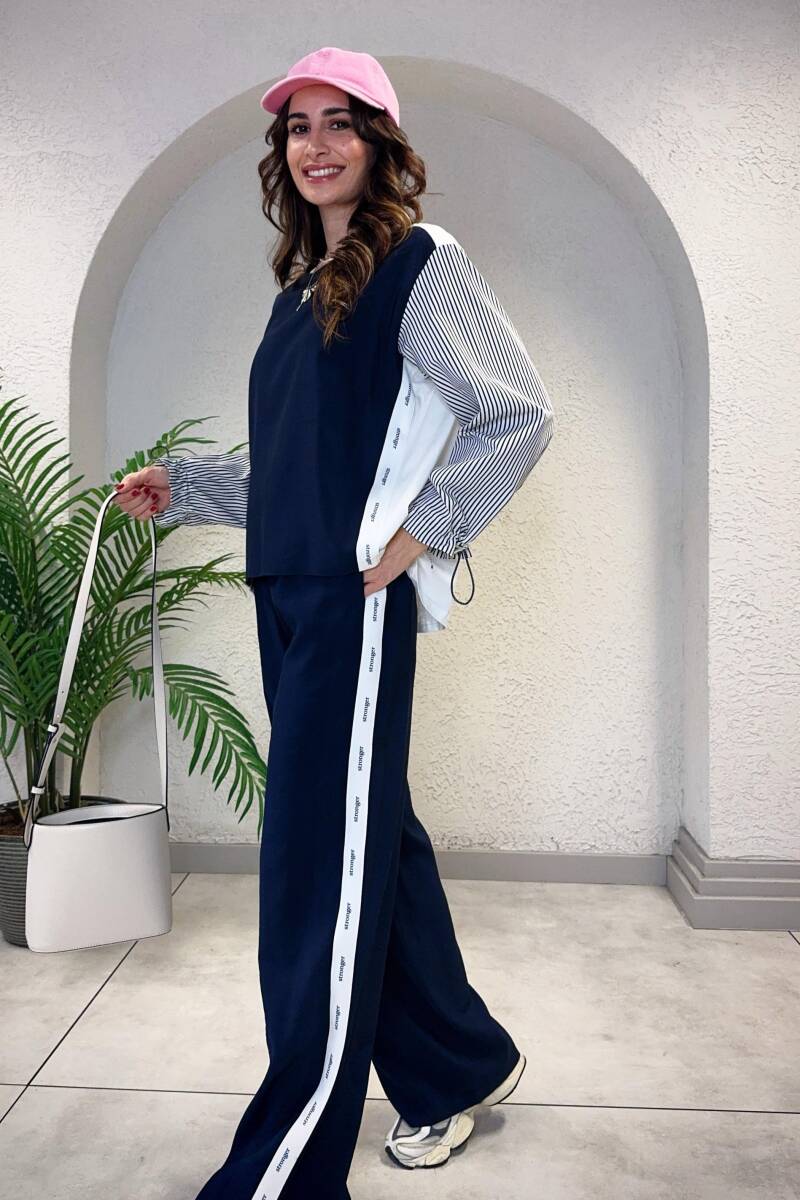 KOLLARI ÇİZGİLİ MODAL SWEATSHIRT - 5