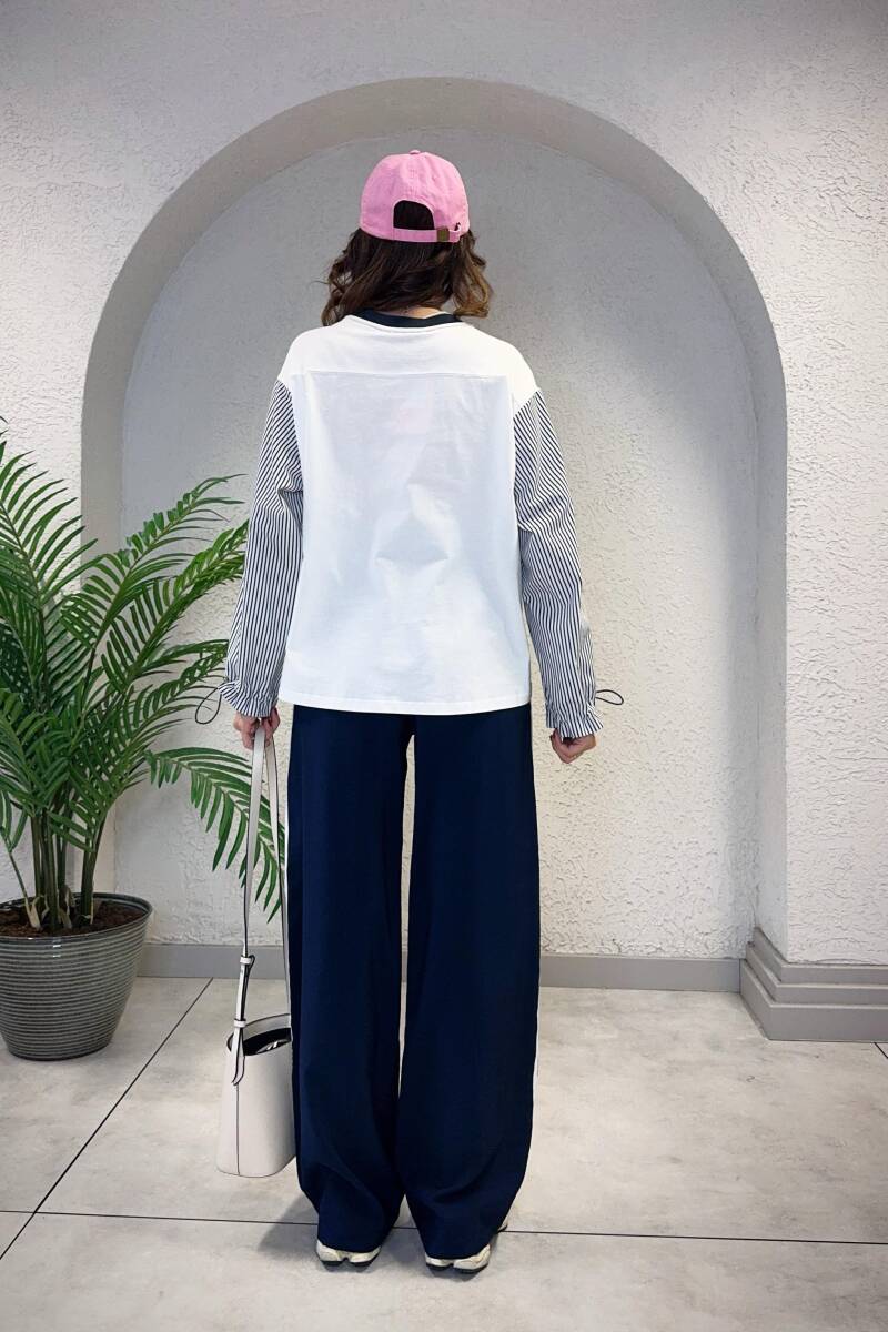 KOLLARI ÇİZGİLİ MODAL SWEATSHIRT - 7