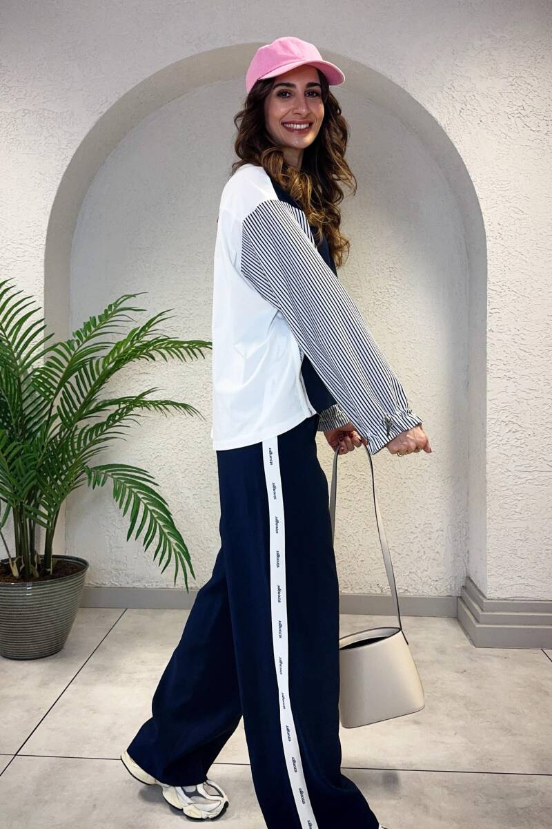 KOLLARI ÇİZGİLİ MODAL SWEATSHIRT - 6