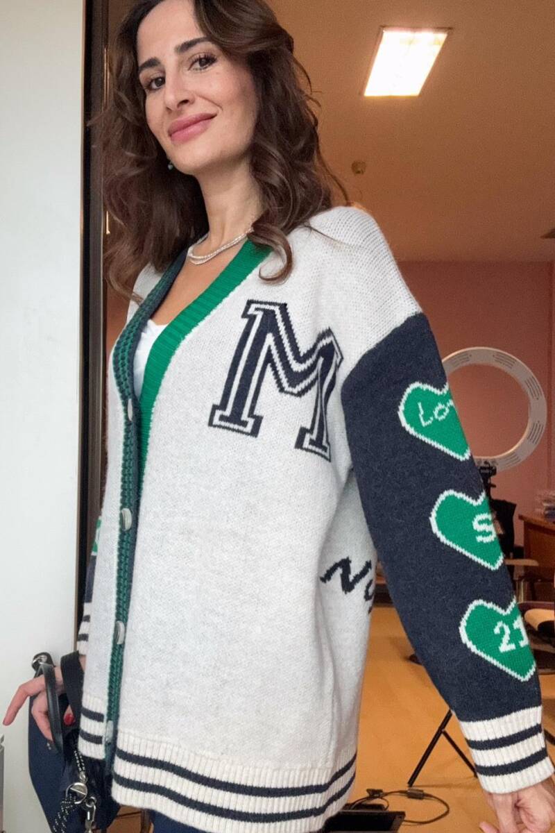 KONTRAST DETAYLI DESENLİ TRİKO HIRKA - 2