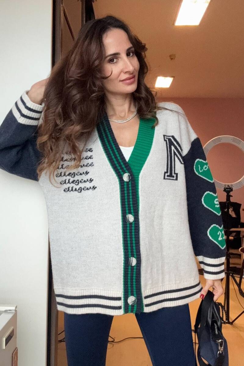 KONTRAST DETAYLI DESENLİ TRİKO HIRKA - 3