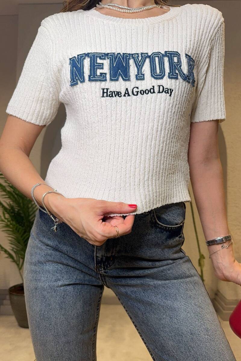 NEW YORK BASKILI TRİKO CROP TİŞÖRT - 2