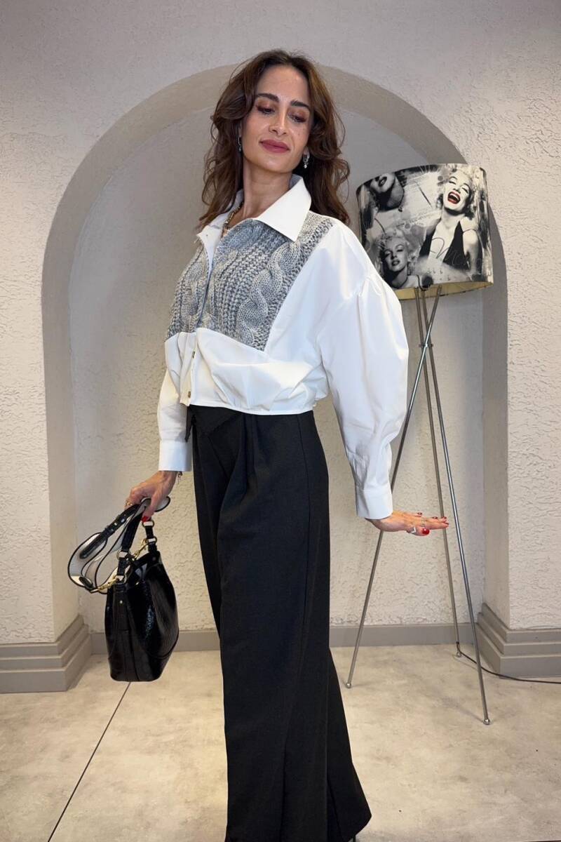 ÖRGÜ DETAYLI POPLİN GÖMLEK - 3