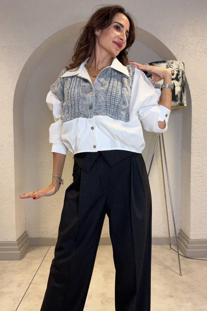 ÖRGÜ DETAYLI POPLİN GÖMLEK - 4