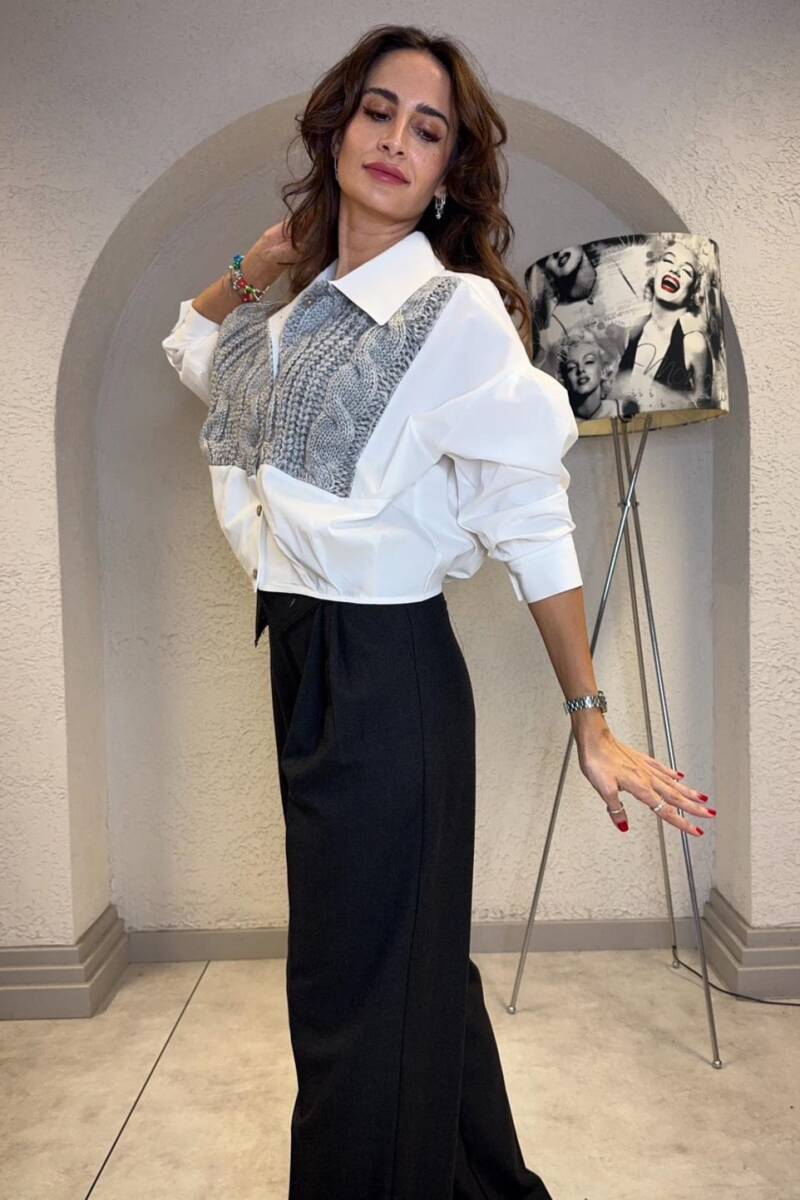 ÖRGÜ DETAYLI POPLİN GÖMLEK - 5