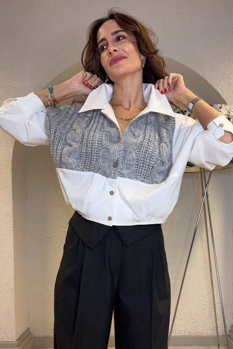 ÖRGÜ DETAYLI POPLİN GÖMLEK - 6