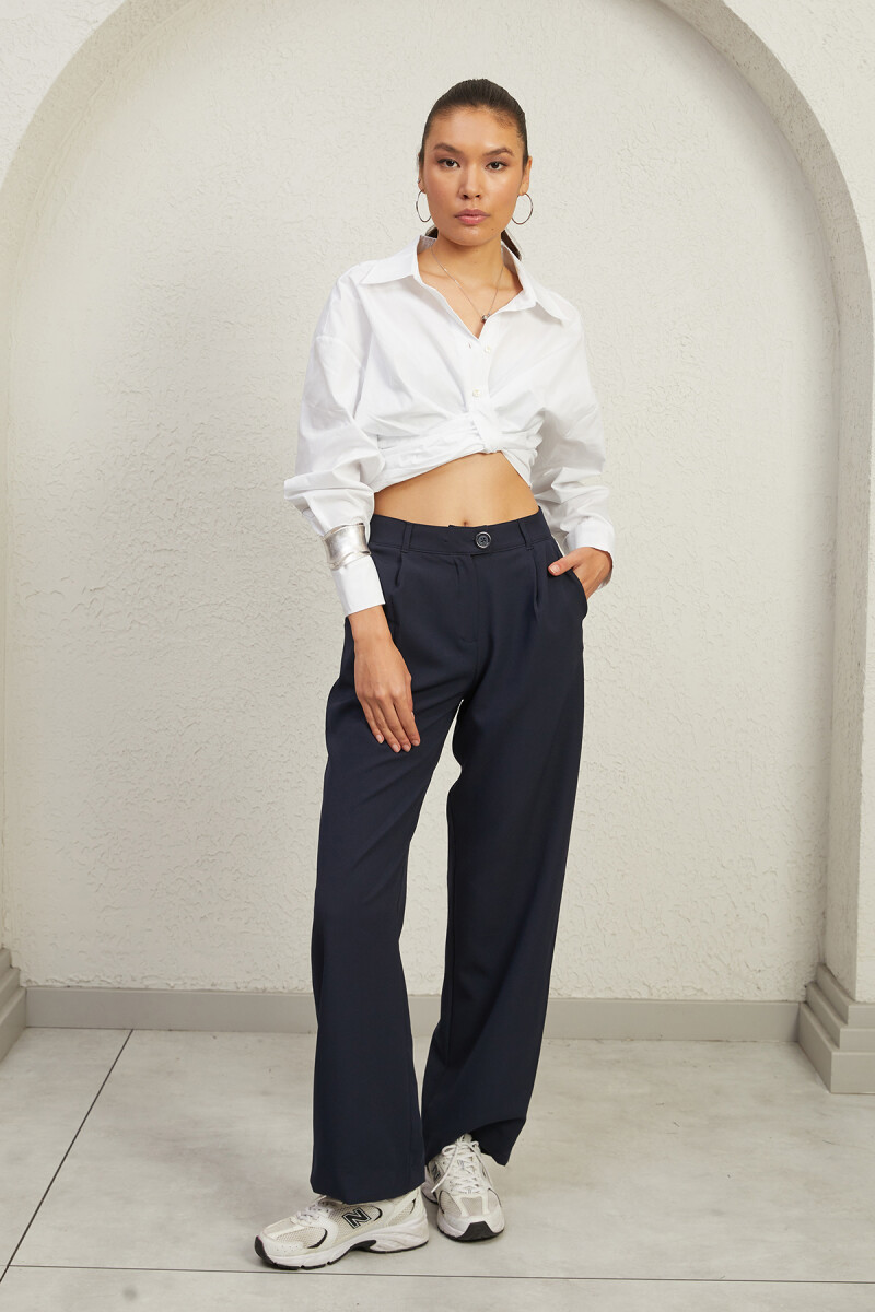 PALAZZO WIDE-LEG PİLELİ PANTOLON LACIVERT