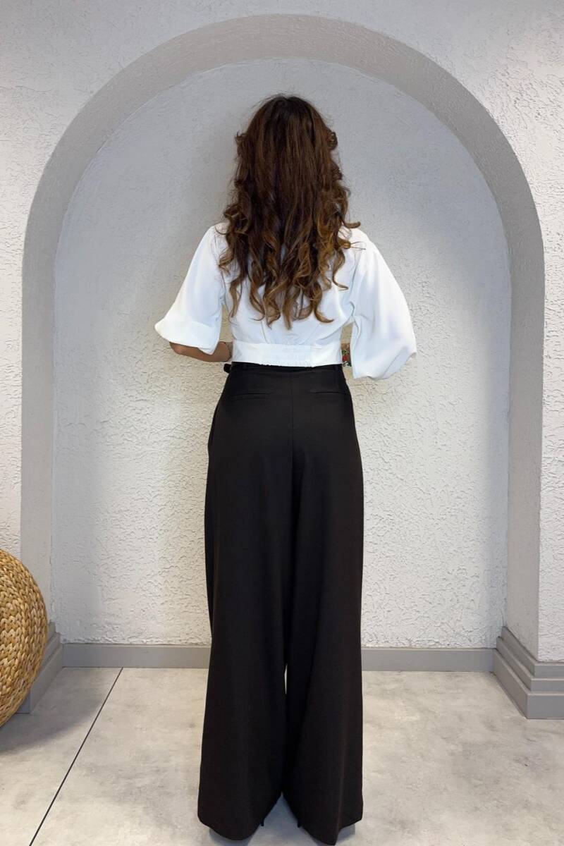 PİLE DETAYLI GENİŞ PAÇA PANTOLON - 11