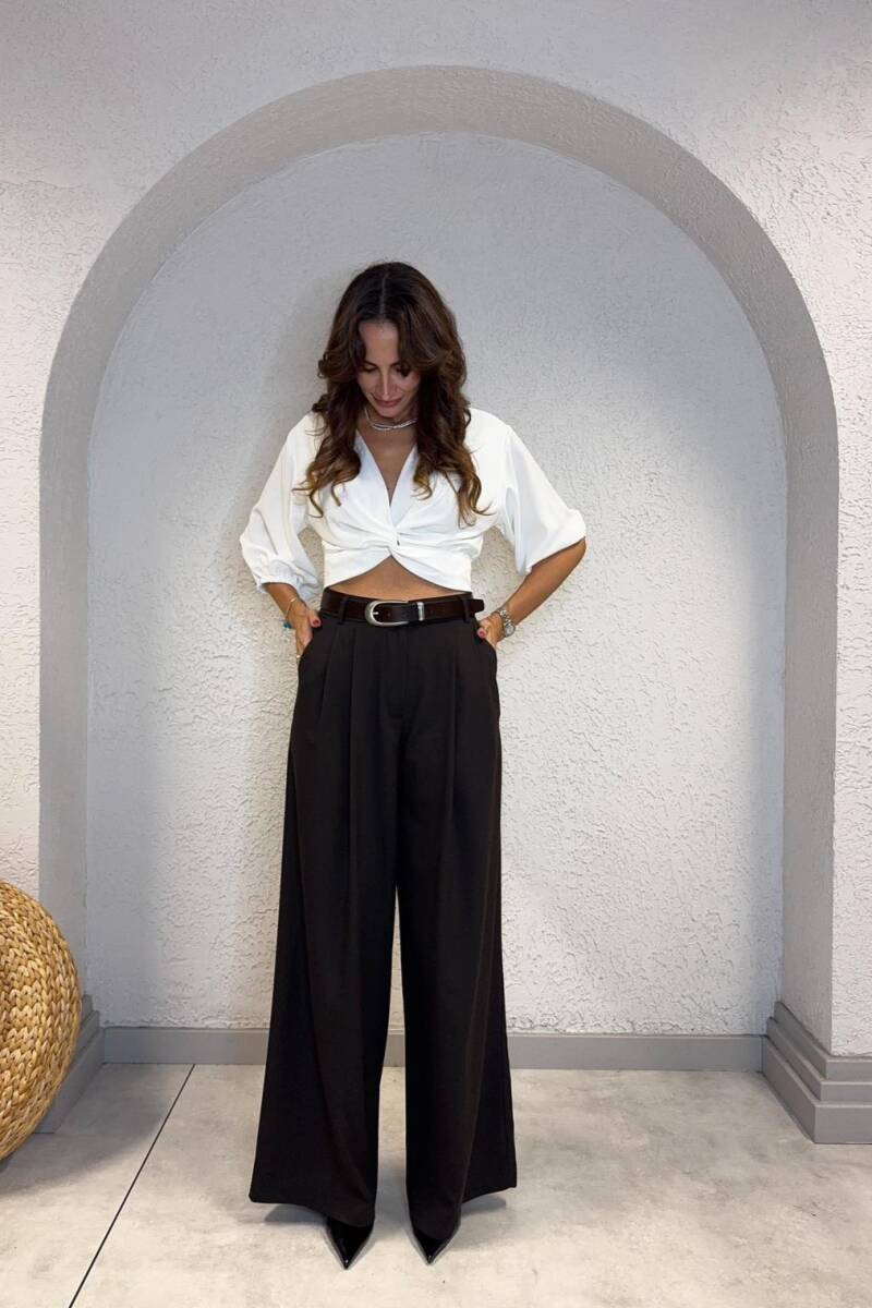 PİLE DETAYLI GENİŞ PAÇA PANTOLON - 4