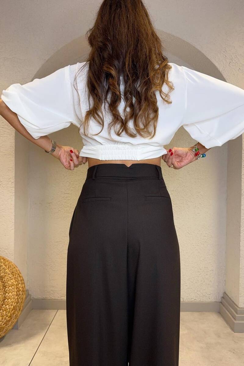 PİLE DETAYLI GENİŞ PAÇA PANTOLON - 5