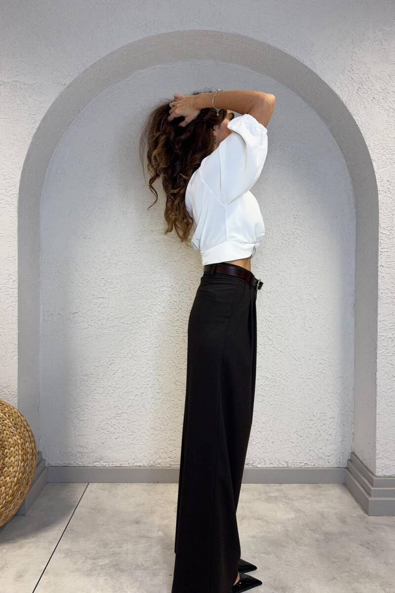 PİLE DETAYLI GENİŞ PAÇA PANTOLON - 8