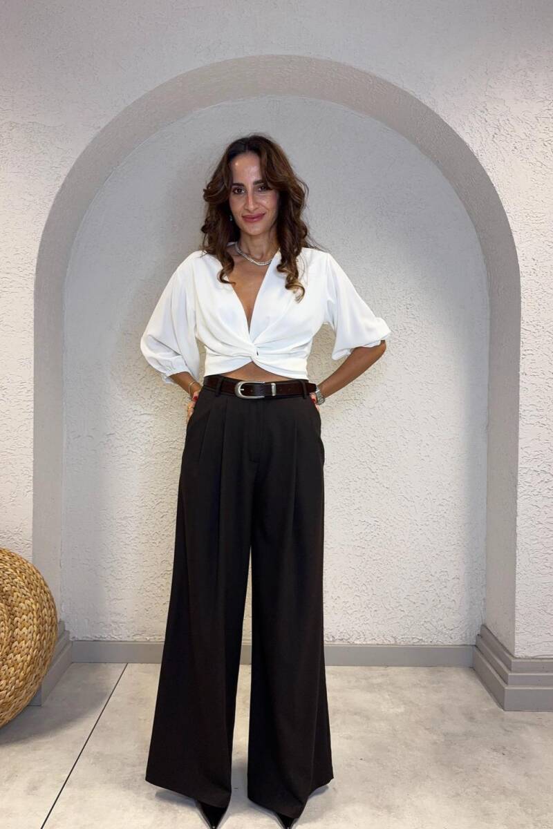 PİLE DETAYLI GENİŞ PAÇA PANTOLON - 6