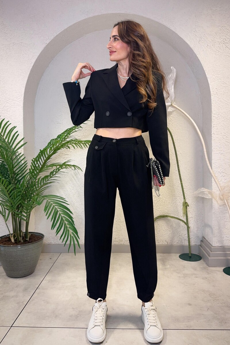 PİLE DETAYLI JOGGER PANTOLON SIYAH