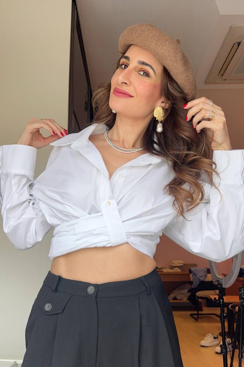 PİLELİ CROP POPLİN GÖMLEK - 8