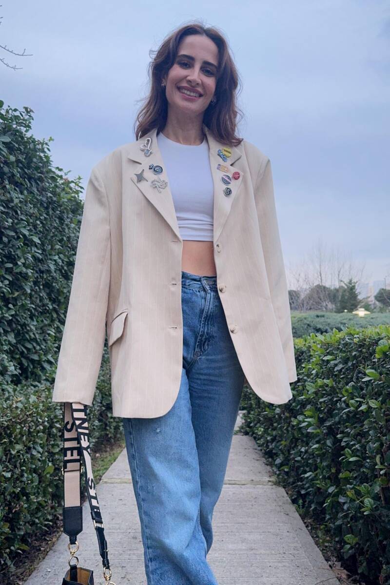 ROZET AKSESUARLI ÇİZGİLİ BLAZER CEKET - 4