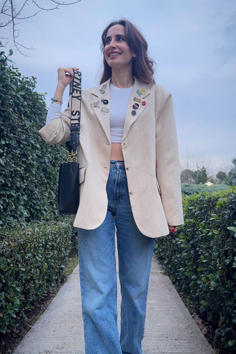 ROZET AKSESUARLI ÇİZGİLİ BLAZER CEKET - 6