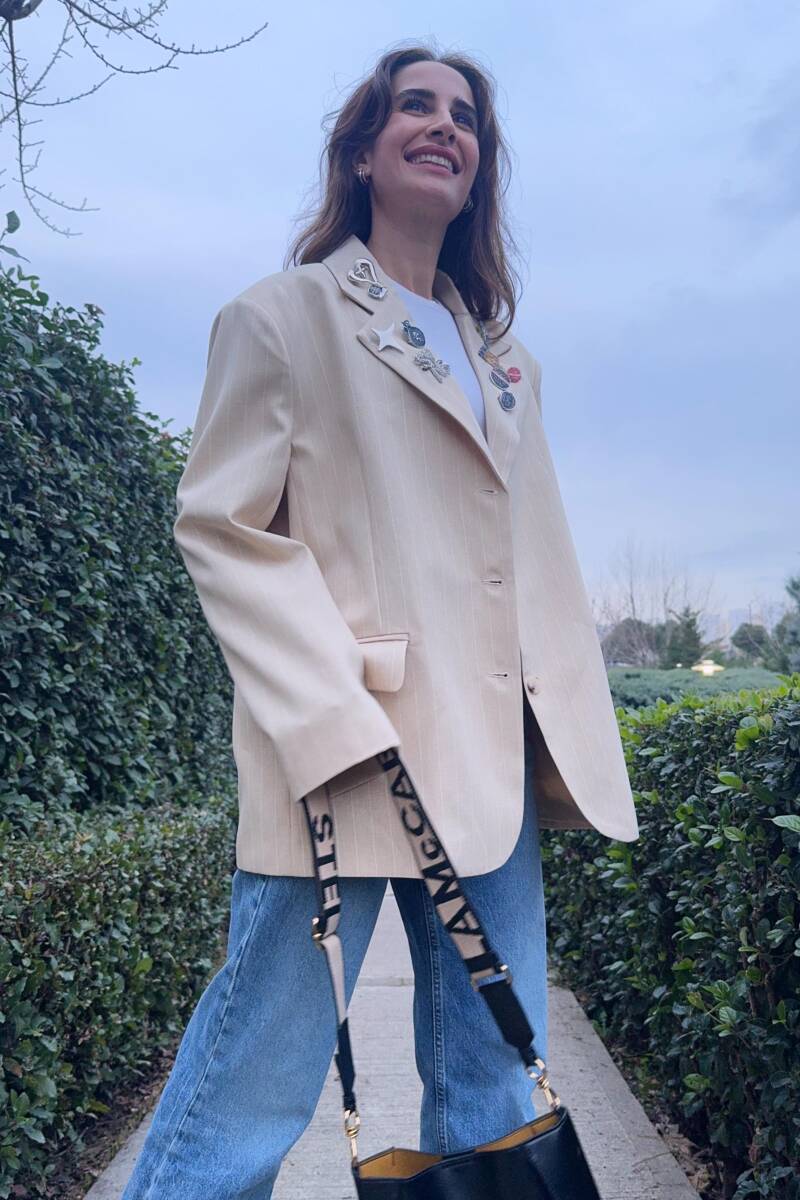 ROZET AKSESUARLI ÇİZGİLİ BLAZER CEKET - 7