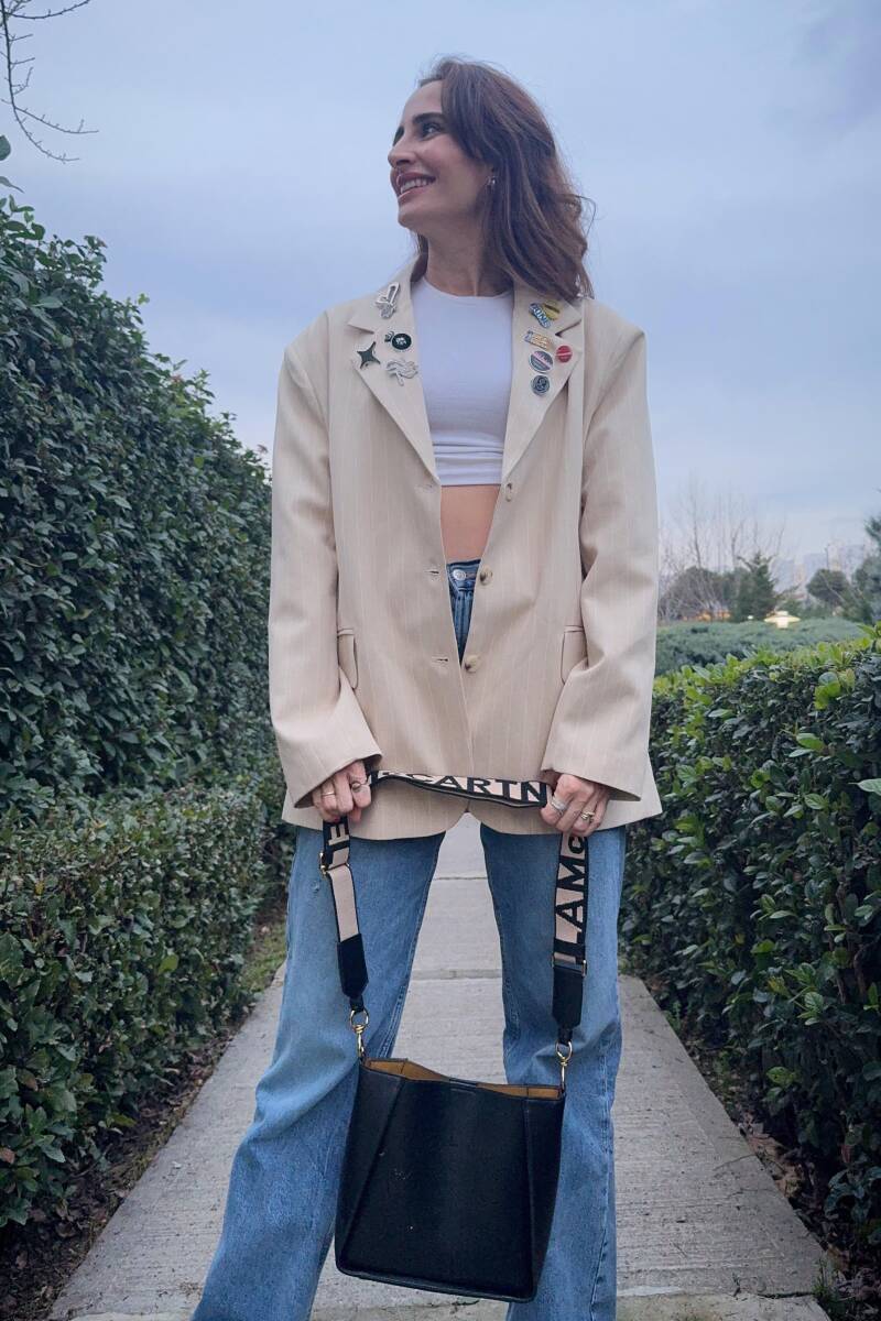 ROZET AKSESUARLI ÇİZGİLİ BLAZER CEKET - 8