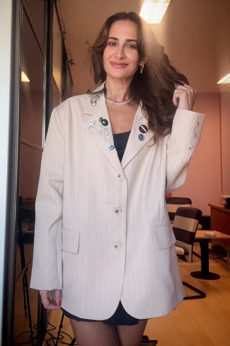 ROZET AKSESUARLI ÇİZGİLİ BLAZER CEKET - 4