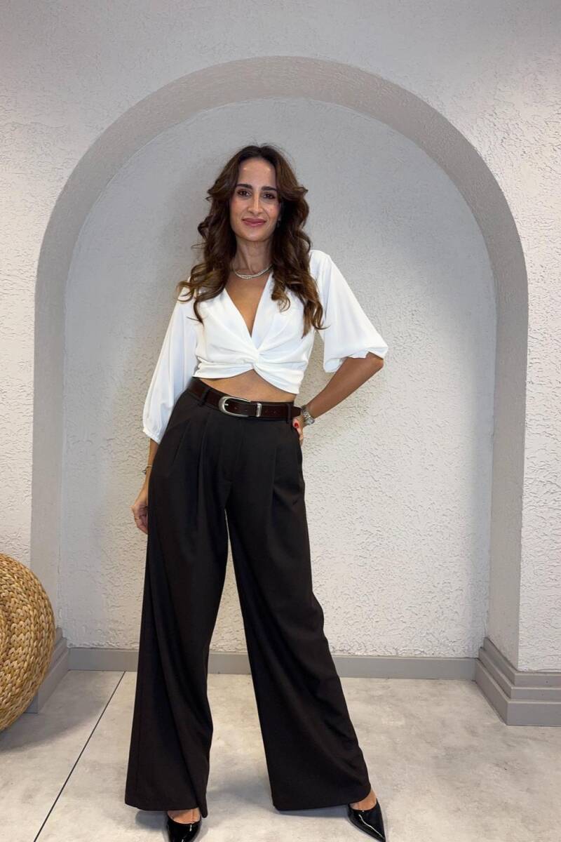 SATEN YÜZEYLİ DÜĞÜMLÜ BLUZ - 2