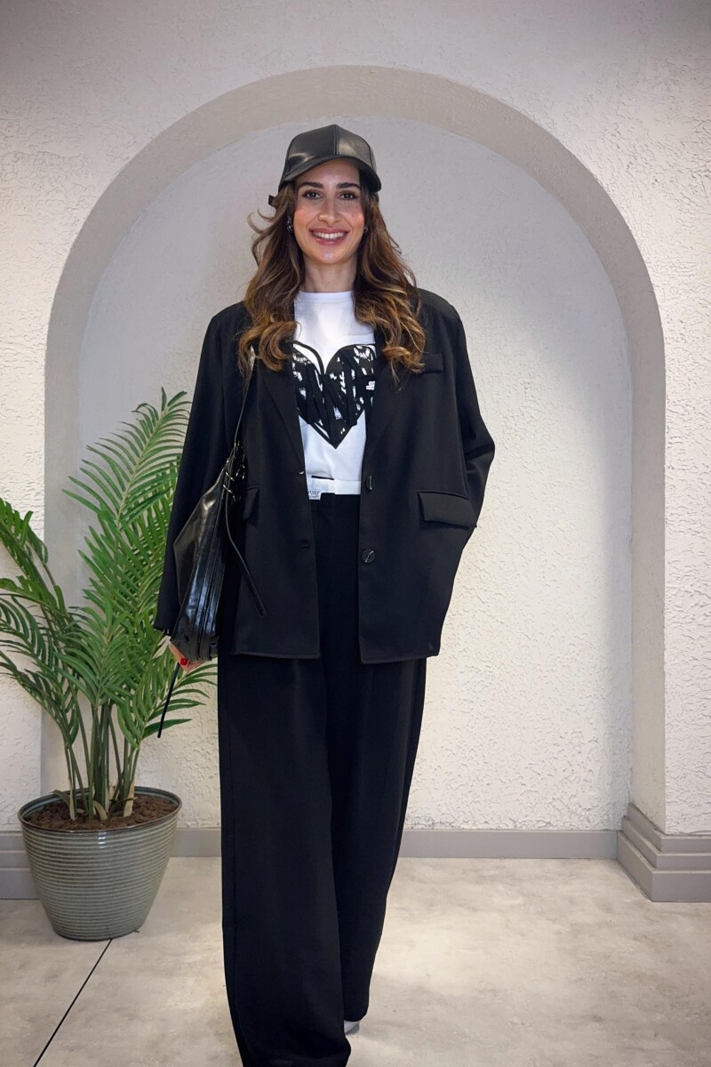 SIRTI PENCERE DETAYLI KREP BLAZER CEKET SIYAH
