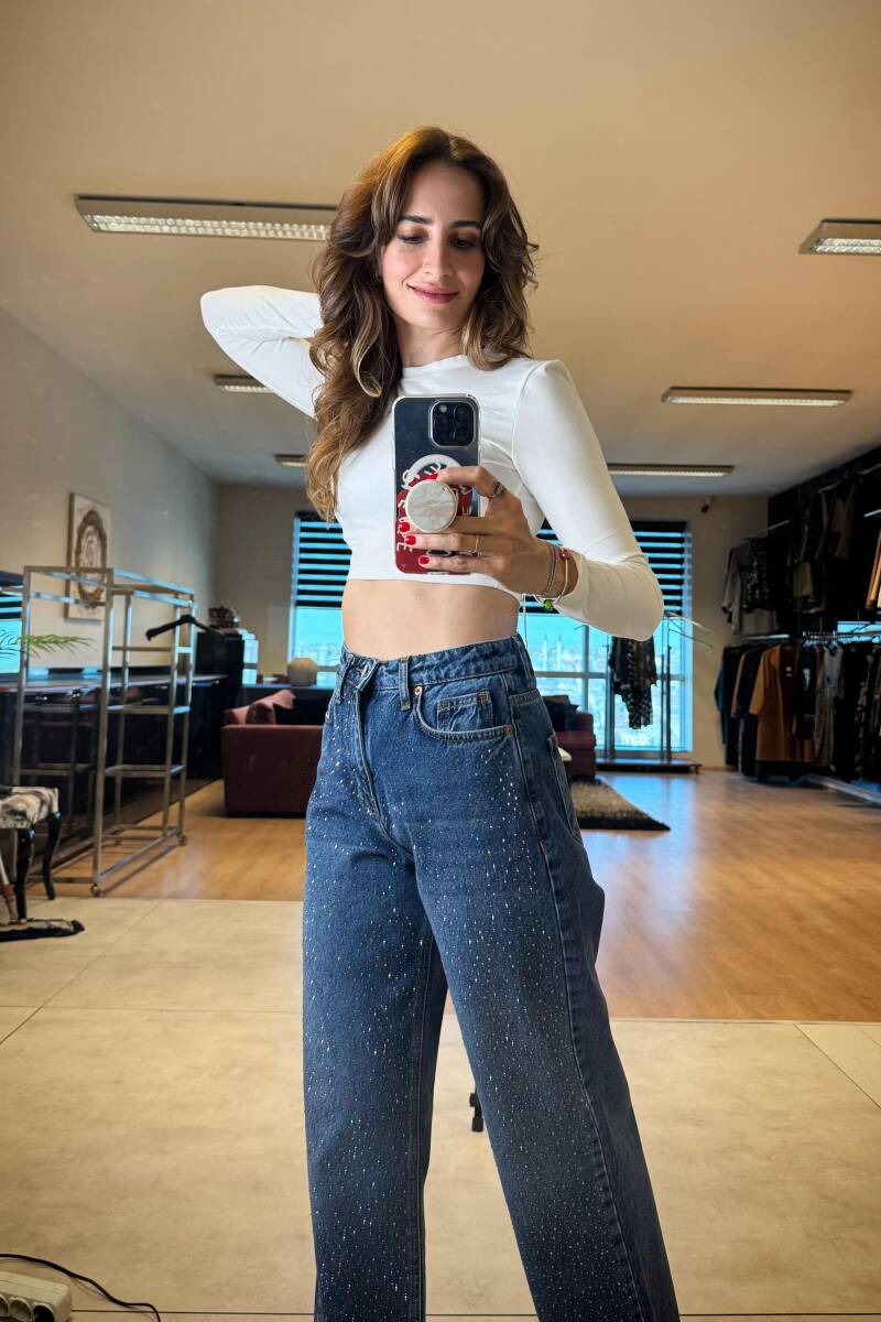 TAŞLI GENİŞ PAÇA JEAN - 8