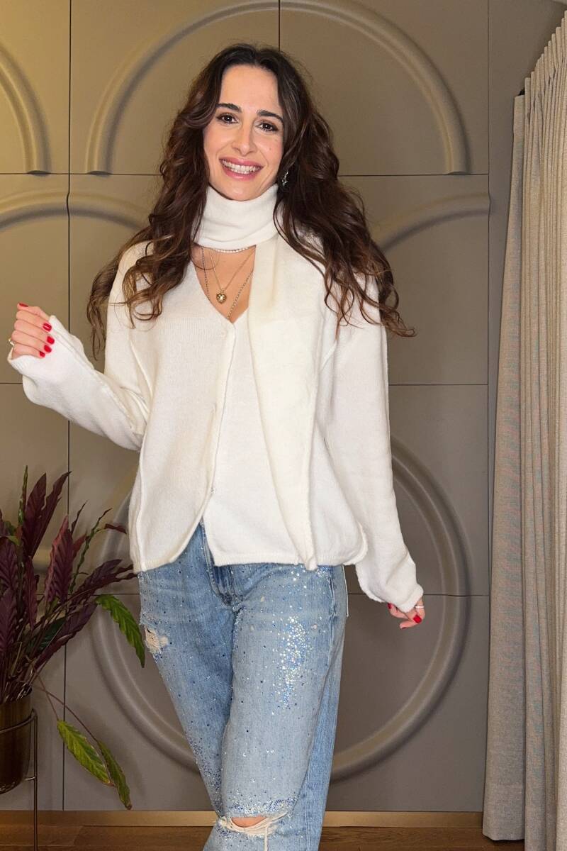 V-YAKA ŞAL DETAYLI TRİKO HIRKA - 3