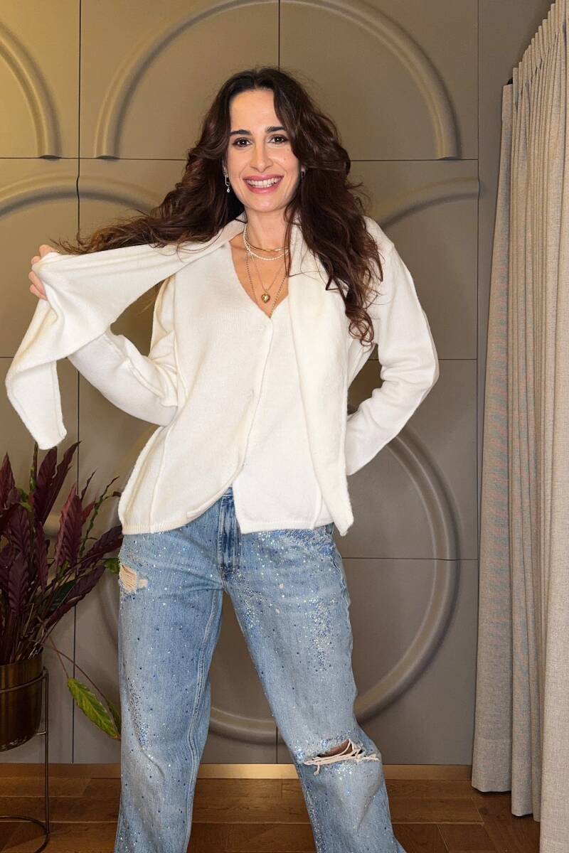 V-YAKA ŞAL DETAYLI TRİKO HIRKA - 11