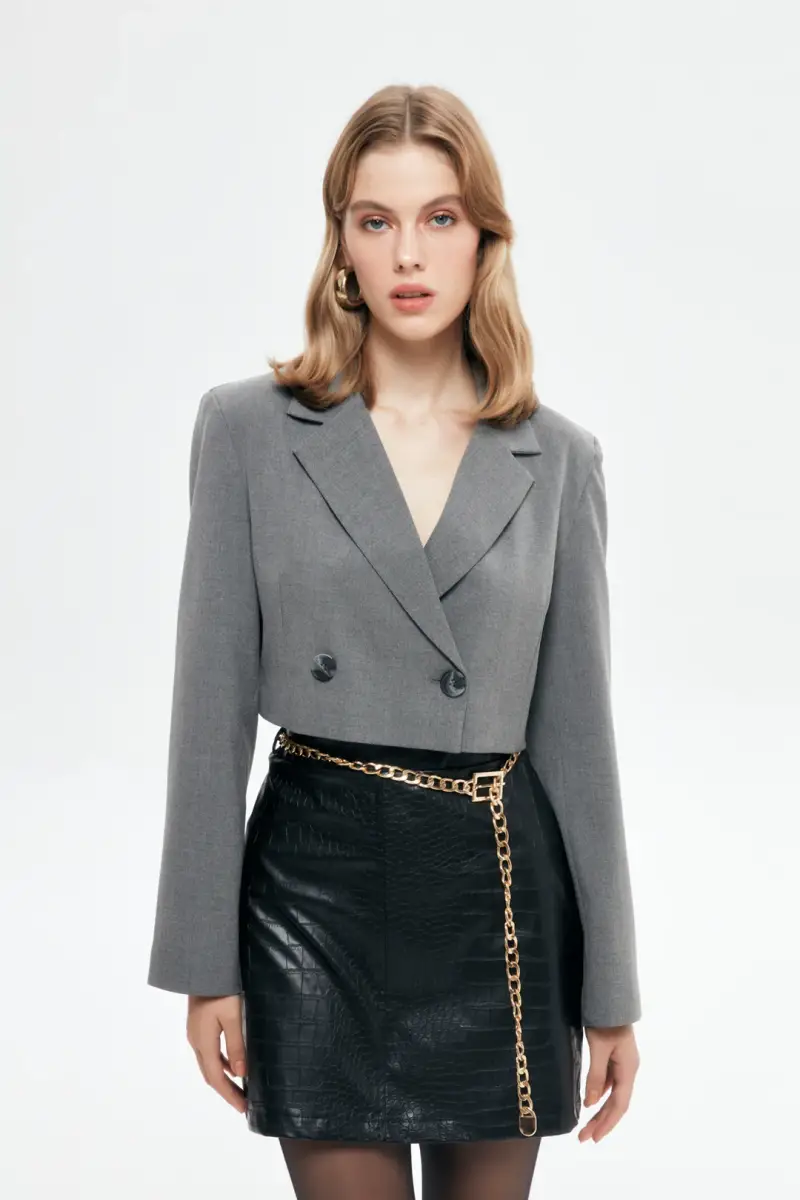 VATKA DETAYLI CROP BLAZER CEKET - 1