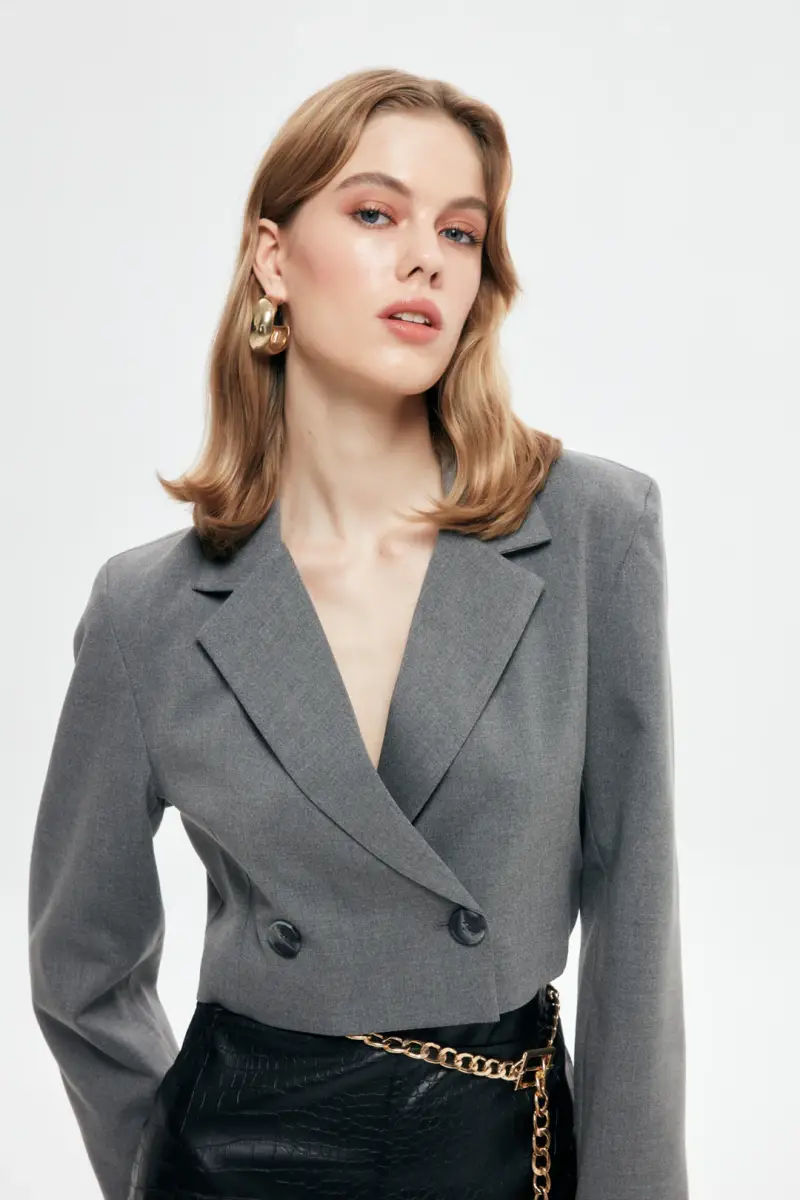 VATKA DETAYLI CROP BLAZER CEKET - 4