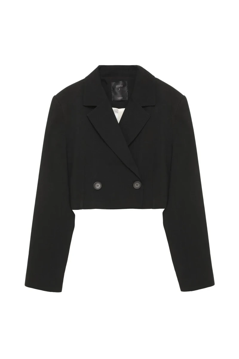 VATKA DETAYLI CROP BLAZER CEKET SIYAH