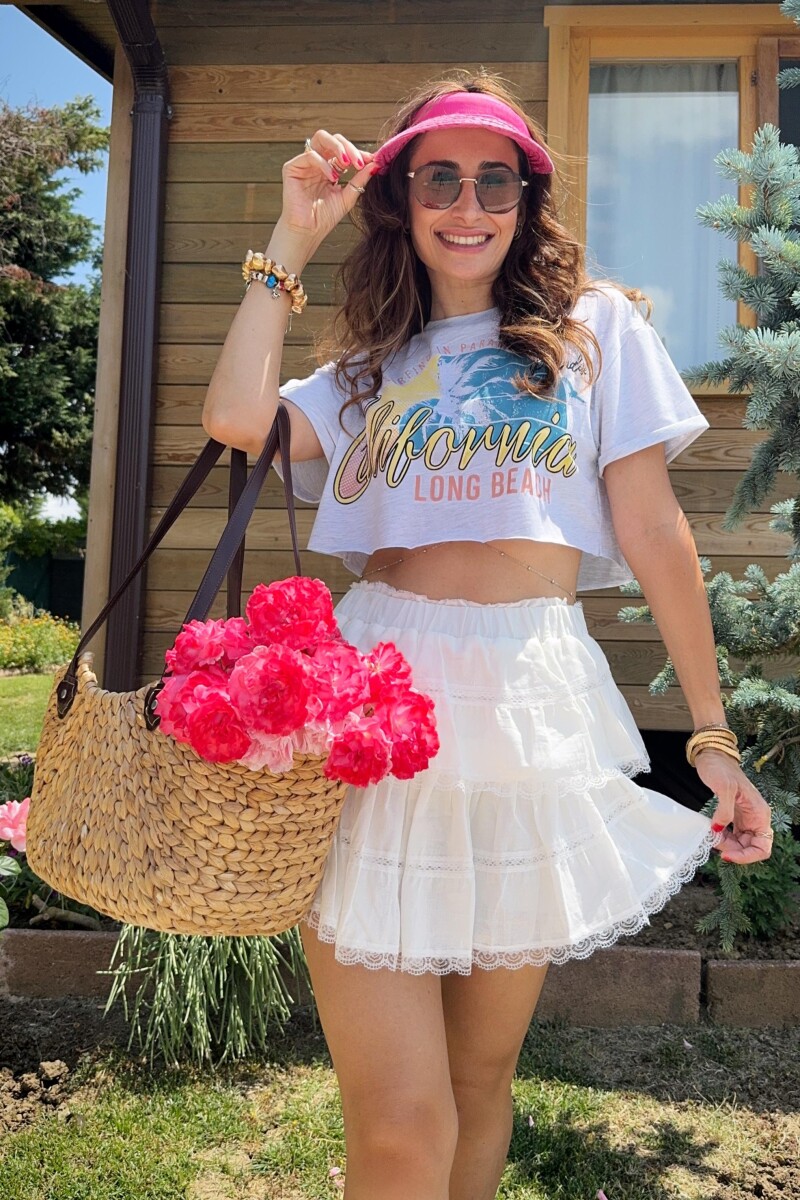 YAZI BASKILI PAMUK CROP TİŞÖRT GRI