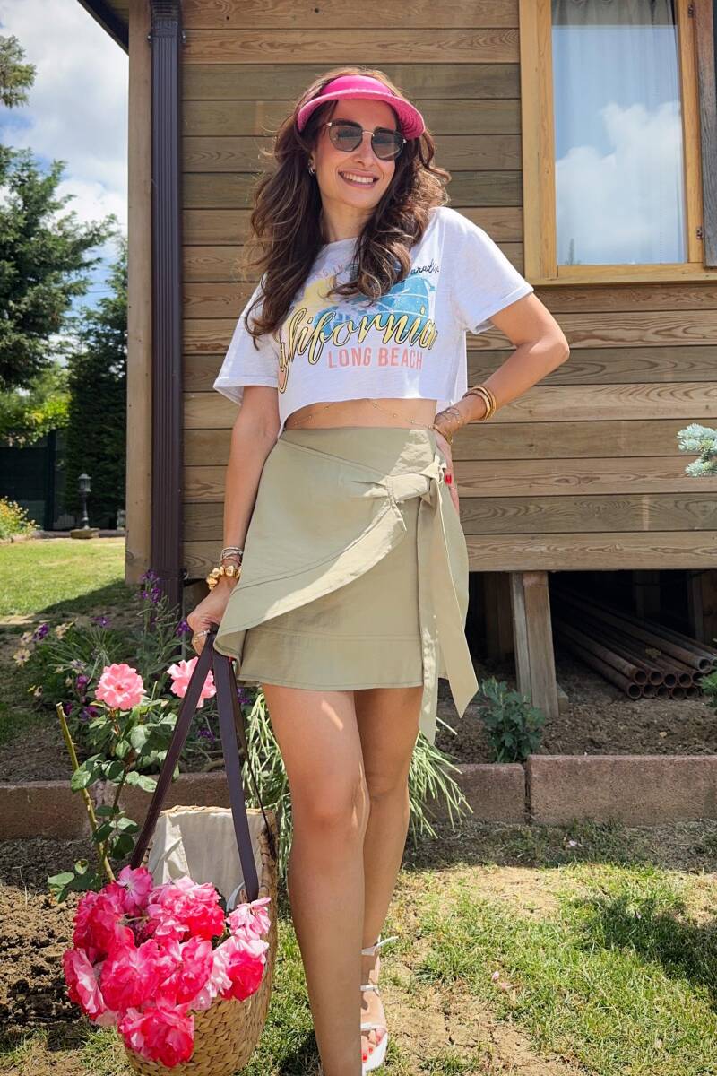 YAZI BASKILI PAMUK CROP TİŞÖRT - 13